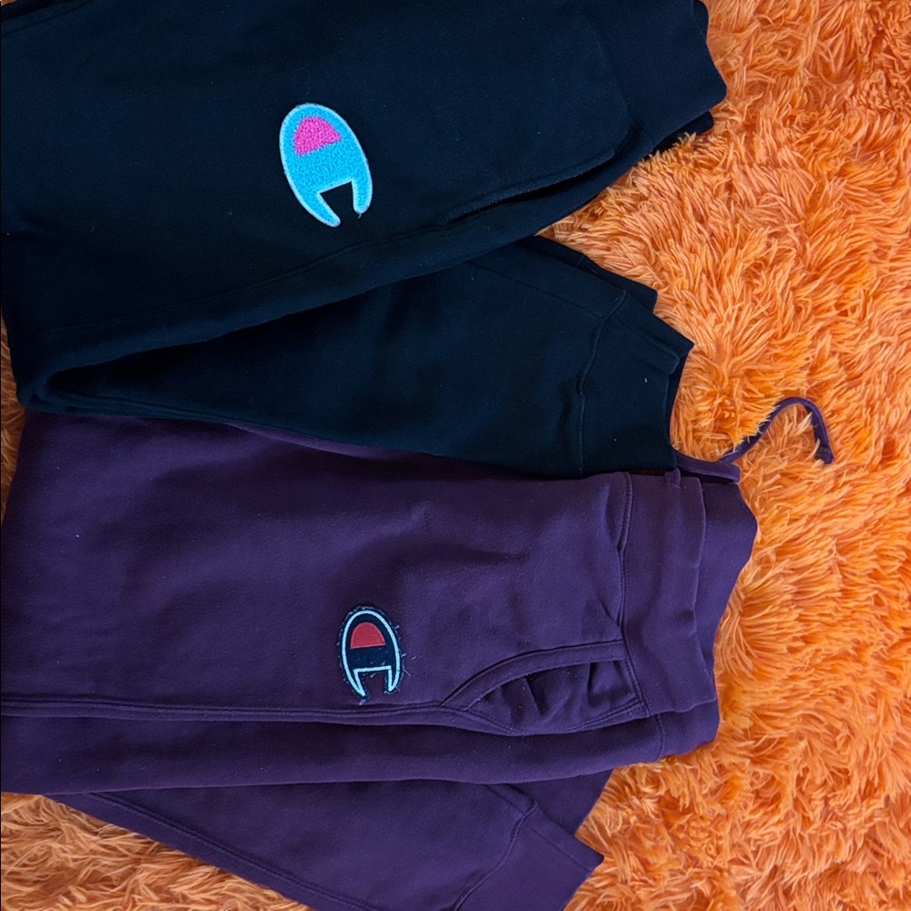 Champion Womens Sweatpants - Black and Dark Purple, Burgundy colored